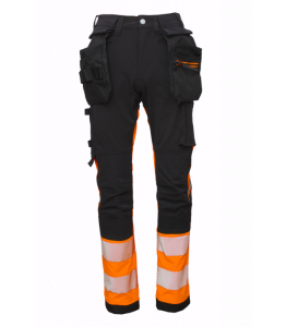 Spodnie robocze z 4-kierunkowym stretchem wytrzymałe ostrzegawcze TENSION PRO Hi-Vis BoSafety czarno/pomarańczowe