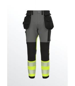 Spodnie robocze z 4-kierunkowym stretchem wytrzymałe ostrzegawcze TENSION PRO Hi-Vis BoSafety szaro/żółte