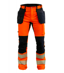 Spodnie robocze odblaskowe BoSafety TENSION PLUS Hi-vis Klasa 2 elastyczny materiał 4-Way Stretch pomarańczowo-czarne 
