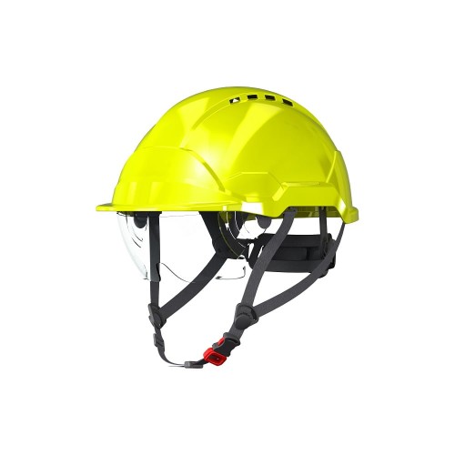 KASK ROBOCZY OCHRONNY HEŁM  Z OKULARAMI FLUO NEONOWY
