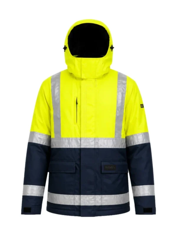 Kurtka robocza ocieplana ostrzegawcza Oxford Canvas Hi-Vis żółty/granatowa BoSafety