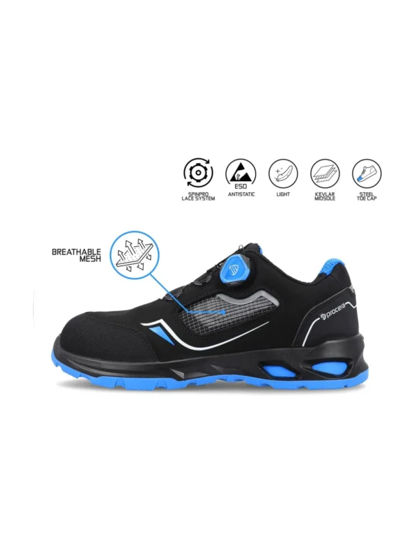Buty robocze półbuty Axens ESD S1 zapięcie boa Procera czarno/niebieskie