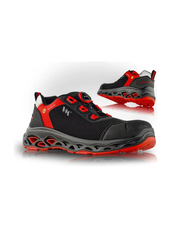 Buty robocze półbuty Shanghai S3 ESD VM Footwear czarno/czerwone