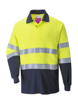 Dwukolorowa koszulka polo Modaflame trudnopalna i antystatyczna żółty/granatowy Portwest FR74