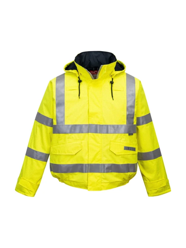 Kurtka trudnopalna ostrzegawcza antystatyczna Bizflame Rain Bomber żółta Portwest S773