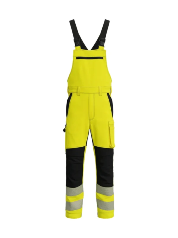 Ogrodniczki robocze BoSafety BP-COMBO-C2 - komfort bawełny i elastyczność technologii stretch HI-VIS ostrzegawcze żółte