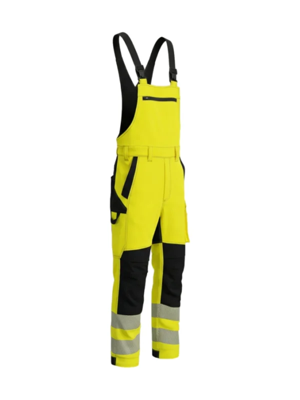Ogrodniczki robocze BoSafety BP-COMBO-C2 - komfort bawełny i elastyczność technologii stretch HI-VIS ostrzegawcze żółte