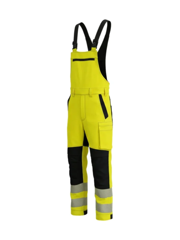 Ogrodniczki robocze BoSafety BP-COMBO-C2 - komfort bawełny i elastyczność technologii stretch HI-VIS ostrzegawcze żółte