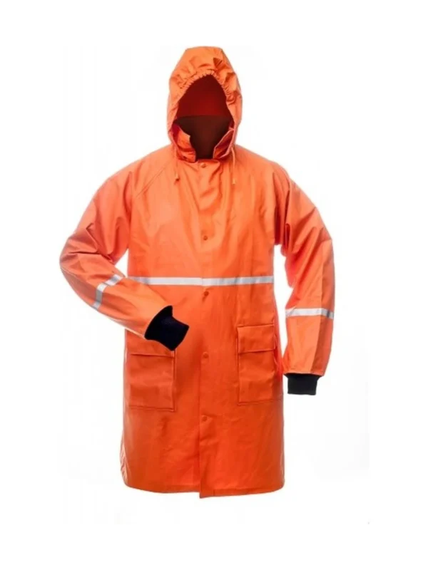 Płaszcz roboczy przeciwdeszczowy BoSafety PU/PVC Hi-vis Klasa 3 maksymalna wodoodporność pomarańczowy
