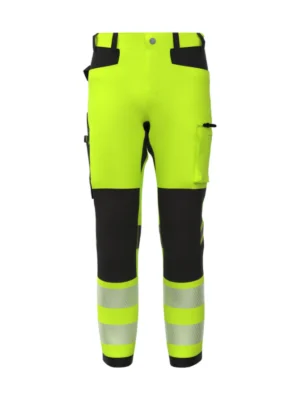 Spodnie robocze BoSafety TENSION HI-VIS - technologia 4-Way Stretch i ochrona grafenowa ostrzegawcze żółte