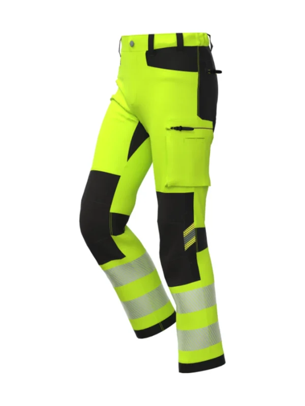 Spodnie robocze BoSafety TENSION HI-VIS - technologia 4-Way Stretch i ochrona grafenowa ostrzegawcze żółte