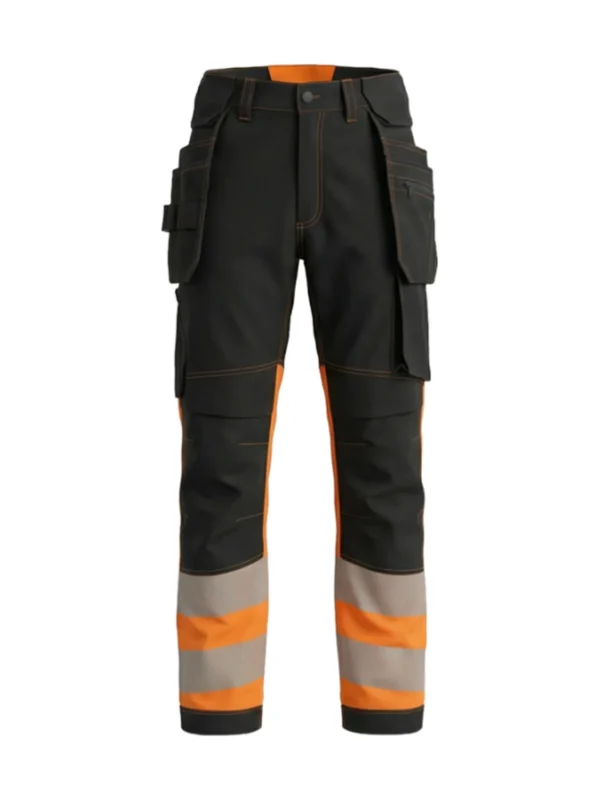 Spodnie robocze BoSafety TR-COMBOPLUS-C1 z technologią 4-Way Stretch Hi-Vis ostrzegawcze czarno-pomarańczowe