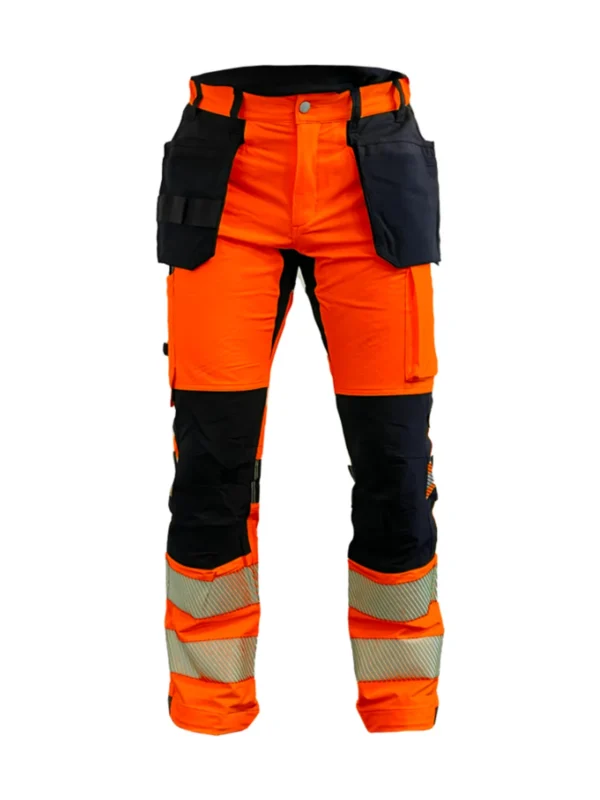 Spodnie robocze odblaskowe BoSafety TENSION PLUS Hi-vis Klasa 2 elastyczny materiał 4-Way Stretch pomarańczowo-czarne
