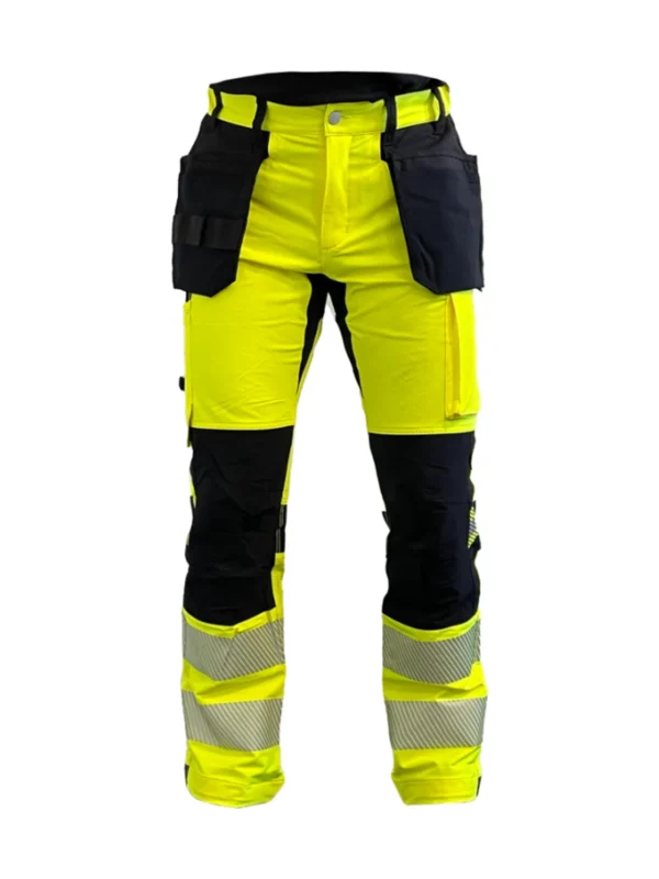 Spodnie robocze odblaskowe BoSafety TENSION PLUS Hi-vis Klasa 2 elastyczny materiał 4-Way Stretch zółto-czarne