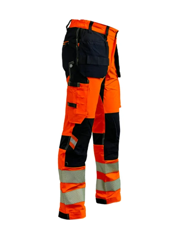 Spodnie robocze odblaskowe BoSafety TENSION PLUS Hi-vis Klasa 2 elastyczny materiał 4-Way Stretch pomarańczowo-czarne
