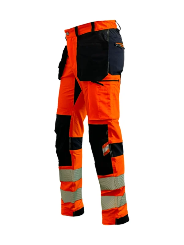 Spodnie robocze odblaskowe BoSafety TENSION PLUS Hi-vis Klasa 2 elastyczny materiał 4-Way Stretch pomarańczowo-czarne