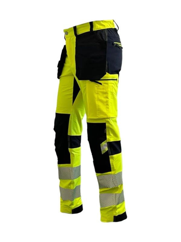 Spodnie robocze odblaskowe BoSafety TENSION PLUS Hi-vis Klasa 2 elastyczny materiał 4-Way Stretch zółto-czarne