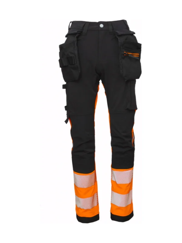 Spodnie robocze z 4-kierunkowym stretchem wytrzymałe ostrzegawcze TENSION PRO Hi-Vis BoSafety czarno/pomarańczowe
