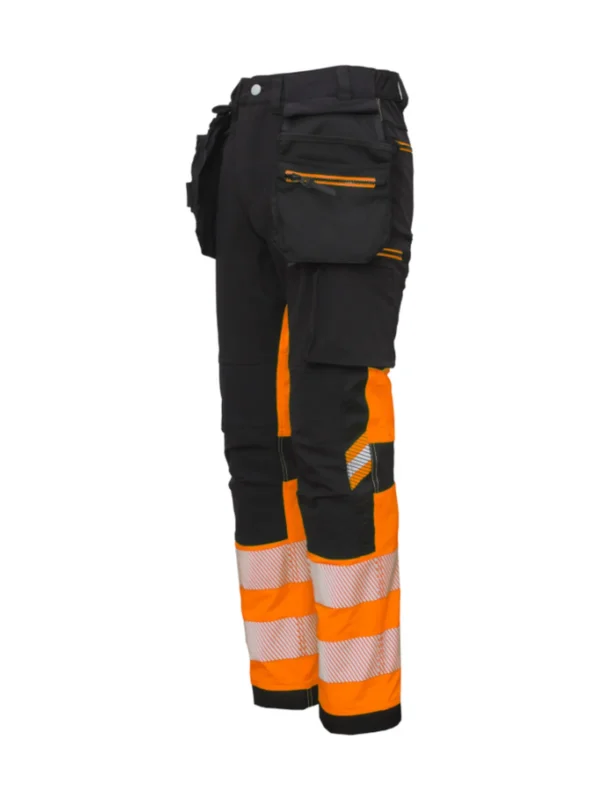 Spodnie robocze z 4-kierunkowym stretchem wytrzymałe ostrzegawcze TENSION PRO Hi-Vis BoSafety czarno/pomarańczowe