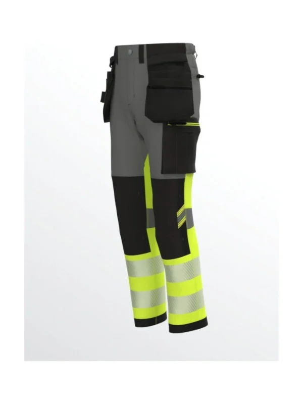 Spodnie robocze z 4-kierunkowym stretchem wytrzymałe ostrzegawcze TENSION PRO Hi-Vis BoSafety szaro/żółte