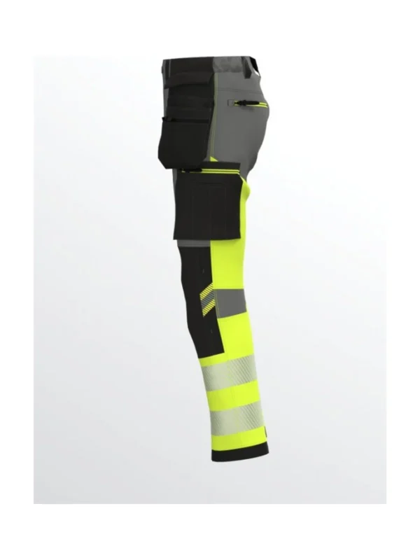 Spodnie robocze z 4-kierunkowym stretchem wytrzymałe ostrzegawcze TENSION PRO Hi-Vis BoSafety szaro/żółte