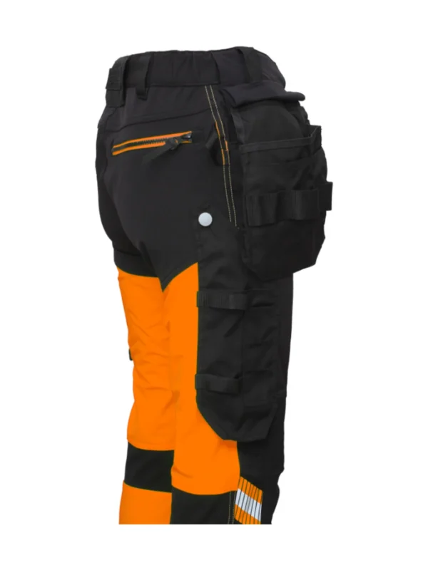 Spodnie robocze z 4-kierunkowym stretchem wytrzymałe ostrzegawcze TENSION PRO Hi-Vis BoSafety czarno/pomarańczowe