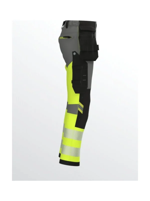 Spodnie robocze z 4-kierunkowym stretchem wytrzymałe ostrzegawcze TENSION PRO Hi-Vis BoSafety szaro/żółte