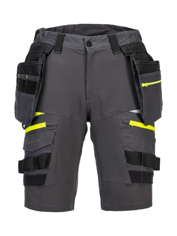 Szorty robocze DX4 szare z odpinanymi kieszeniami kaburowymi Stretch Pro Portwest DX444