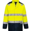 Trudnopalna i antystatyczna kurtka ostrzegawcza Bizflame Rain + Light ARC żółto-granatowa Portwest FR605