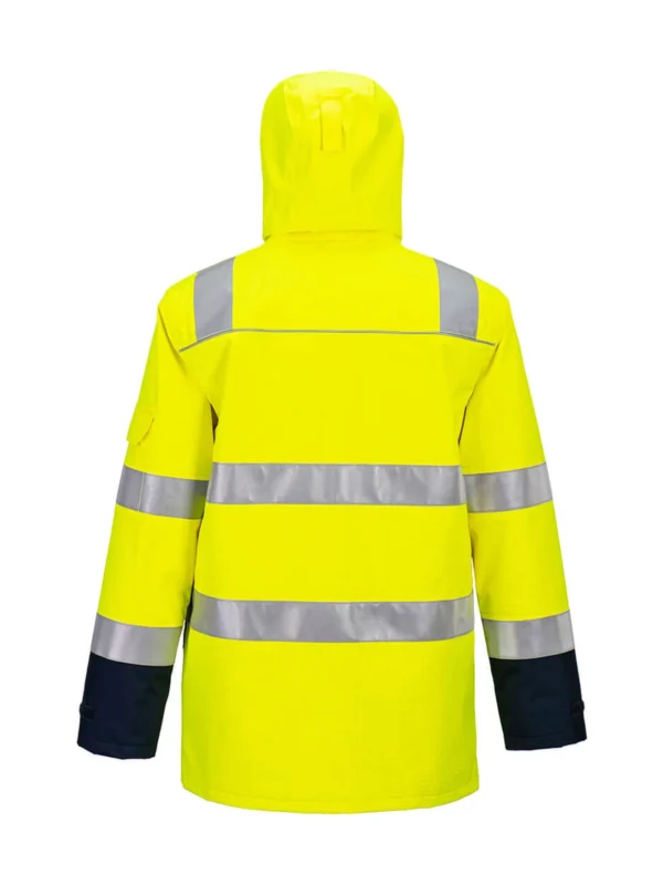 Trudnopalna i antystatyczna kurtka ostrzegawcza Bizflame Rain + Light ARC żółto-granatowa Portwest FR605